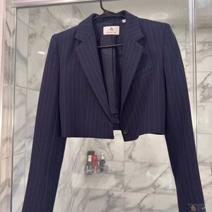 Babaton Dark Blue Pinstripe Cropped Blazer